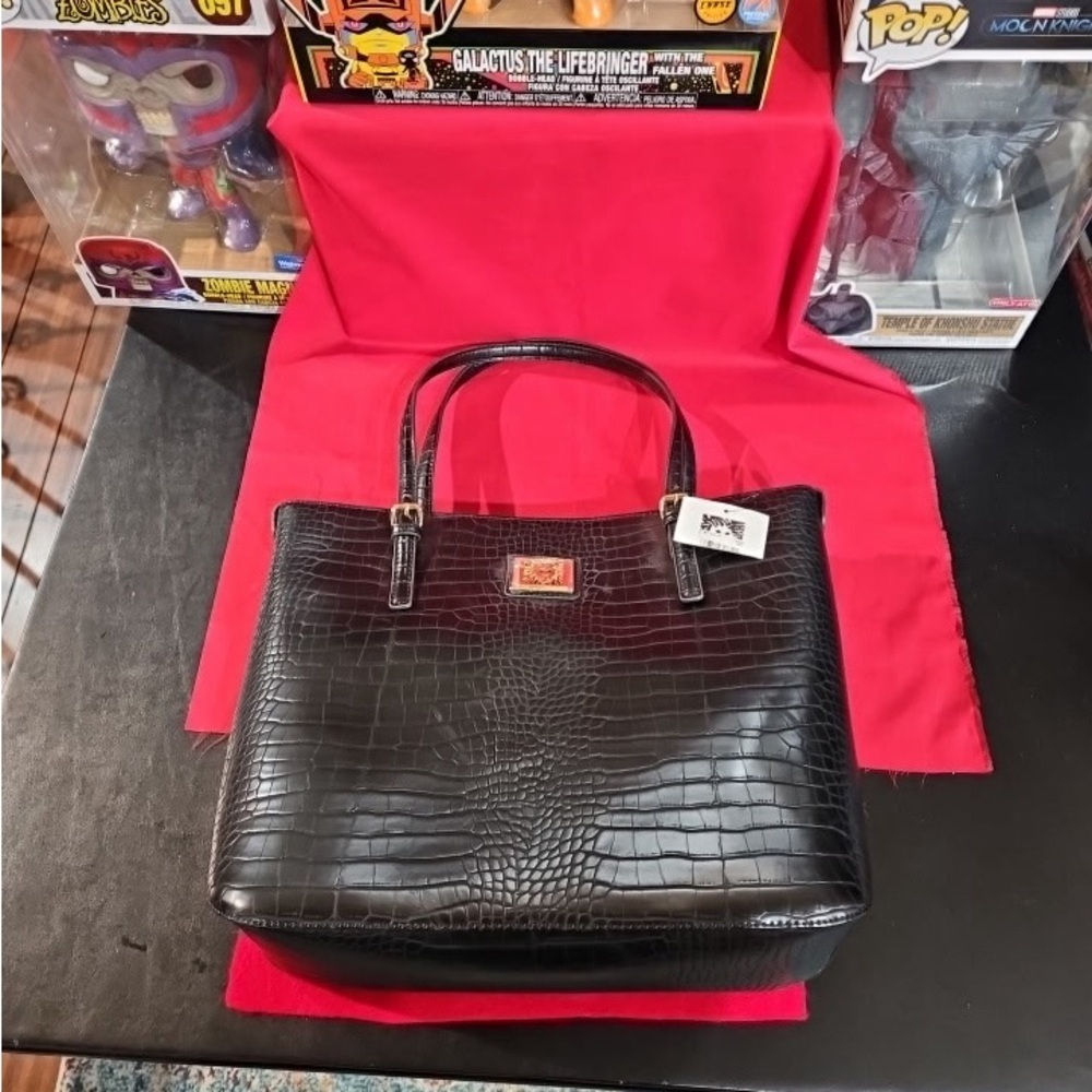 Black Croc Embossed Tote Bag
